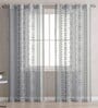 Green Linen Geometric 4ft Sheer Eyelet (1Pc) Window Curtain