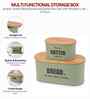 Green Metal Bread & Butter Box Set With Wooden Lids