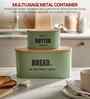Green Metal Bread & Butter Box Set With Wooden Lids
