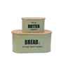 Green Metal Bread & Butter Box Set With Wooden Lids