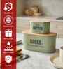 Green Metal Bread & Butter Box Set With Wooden Lids