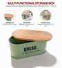 Green Metal Bread Box With Wooden Lid