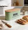 Green Metal Bread Box With Wooden Lid