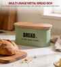 Green Metal Bread Box With Wooden Lid