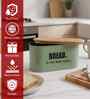 Green Metal Bread Box With Wooden Lid