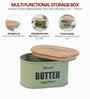 Green Metal Butter Box With Wooden Lid