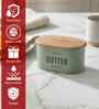 Green Metal Butter Box With Wooden Lid