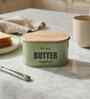 Green Metal Butter Box With Wooden Lid