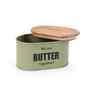 Green Metal Butter Box With Wooden Lid