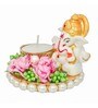 Green Metal Lord Ganesha Idol on Decorative Plate with Tea Light Holder