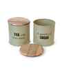 Green Metal Small Tea & Sugar Containers With Wooden Lids Set Of 2