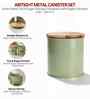 Green Metal Small Tea & Sugar Containers With Wooden Lids Set Of 2