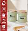Green Metal Small Tea & Sugar Containers With Wooden Lids Set Of 2