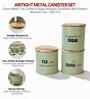 Green Metal Small Tea, Sugar & Coffee Containers With Wooden Lids Set Of 3