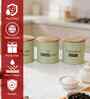 Green Metal Small Tea, Sugar & Coffee Containers With Wooden Lids Set Of 3