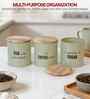 Green Metal Small Tea, Sugar & Coffee Containers With Wooden Lids Set Of 3