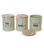 Green Metal Small Tea, Sugar & Coffee Containers With Wooden Lids Set Of 3