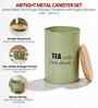 Green Metal Tea & Sugar Containers With Wooden Lids Set Of 2