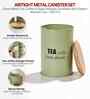 Green Metal Tea, Sugar & Coffee Containers With Wooden Lids Set Of 3