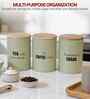 Green Metal Tea, Sugar & Coffee Containers With Wooden Lids Set Of 3