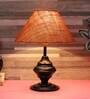 Green Natural Fiber Shade Table Lamp With Black Base