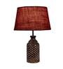 Green Natural Fiber Shade Table Lamp With Brown Base