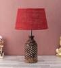 Green Natural Fiber Shade Table Lamp With Brown Base