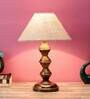 Green Natural Fiber Shade Table Lamp With Copper Base