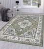 Green Polyester Vintage 4 X 6 Feet Machine Made Carpet