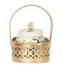 Green Peacock Print Jars WIth basket Set of 2