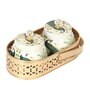 Green Peacock Print Jars WIth basket Set of 2