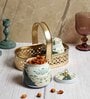 Green Peacock Print Jars WIth basket Set of 2