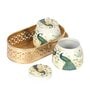 Green Peacock Print Jars WIth basket Set of 2