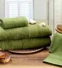 Green Plain TC Cotton 2 Bath Towel With 2 Hand Towel and 1 Box