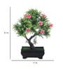 Green Plastic and Polyester Blend Artificial Y Shaped Bonsai Tree with Fern Green Leaves and Pink Flowers