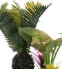 Green Plastic & Polyester Sago Palm & Cactii Plant with Black Oval Shape Pot