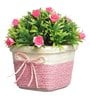 Green Plastic Pink Roses Artificial Plant with Pot