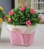 Green Plastic Pink Roses Artificial Plant with Pot