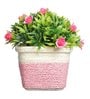 Green Plastic Pink Roses Artificial Plant with Pot