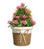 Green Plastic Pink Roses Artificial Plant with Pot