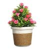 Green Plastic Pink Roses Artificial Plant with Pot