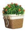 Green Plastic Small Orange Flowers Artificial Plant with Pot