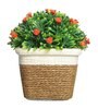 Green Plastic Small Orange Flowers Artificial Plant with Pot