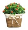 Green Plastic Small Orange Flowers Artificial Plant with Pot