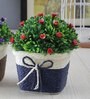 Green Plastic Small Red Flowers Artificial Plant with Pot
