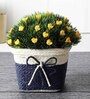 Green Plastic Yellow Flowers Artificial Plant with Pot
