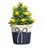 Plastic Green Yellow Roses With Pot Artificial Plants