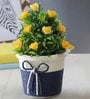 Plastic Green Yellow Roses With Pot Artificial Plants