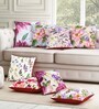 Green Floral Poly Cotton 12 x 12 Inches Cushion Covers (Set of 8)