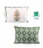 Green Polycotton Floral 12x18 inches Cushion Covers (Pack of 2)